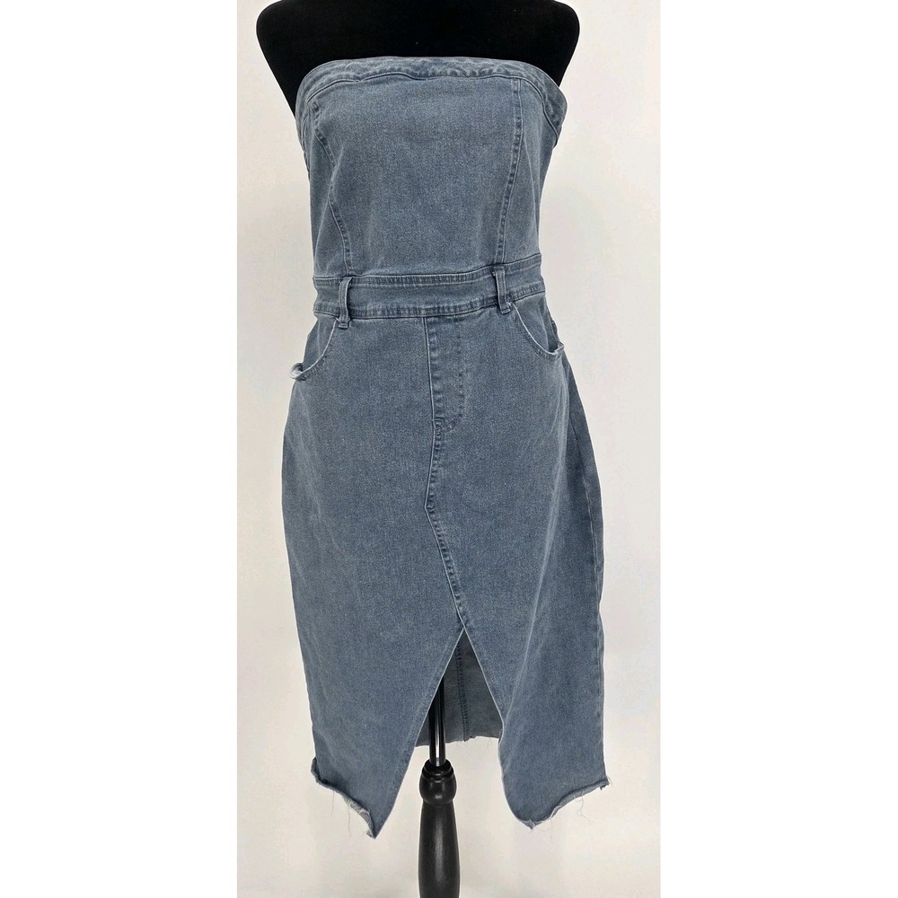 Riley &‎ James Denim Halter Dress Large Front Slit Cowgirl